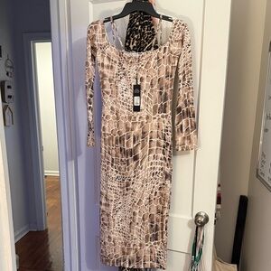 Fashion Nova Tan Animal Print Long Sleeve Dress